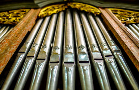 historic pipe organ at a churchの写真素材