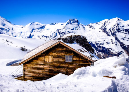old house at the european alps in winterのeditorial素材