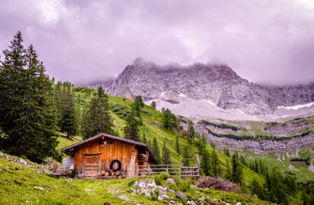 karwendel mountains in austria - small valley called engalmの写真素材