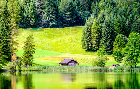 old wooden hut at the european alpsの写真素材