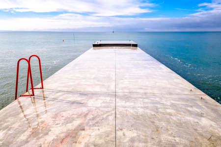 modern jetty at a lakeの写真素材