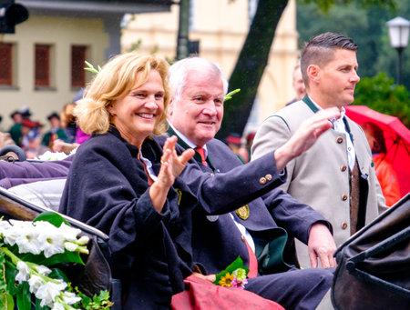 MUNICH, GERMANY - SEPTEMBER 18: politican horst seehofer at the opening parade of the oktoberfest on September 18, 2016 in Munich, Germanyのeditorial素材