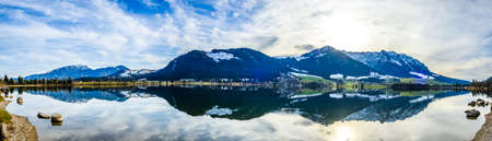 walchsee lake in austria at the wilder and zahmer kaiserの写真素材