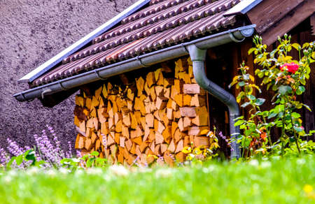 firewood at a farm - nice backgroundの写真素材