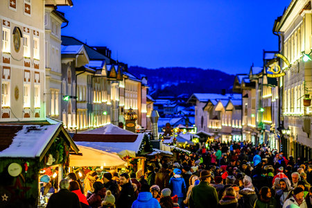 BAD TOELZ, GERMANY - DECEMBER 3: people at the famous christmas market on December 3, 2017 in Bad Toelz, Germanyのeditorial素材