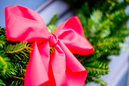 old christmas wreath at a doorの写真素材