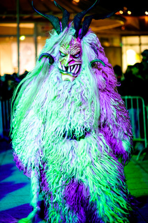 HEIMSTETTEN, GERMANY - DECEMBER 3: traditional krampuslauf with fantasy costumes and wooden masks on...