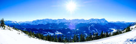 view from wank mountain near garmisch-partenkirchen in germanyの写真素材