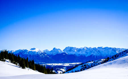view from wank mountain near garmisch-partenkirchen in germanyの写真素材
