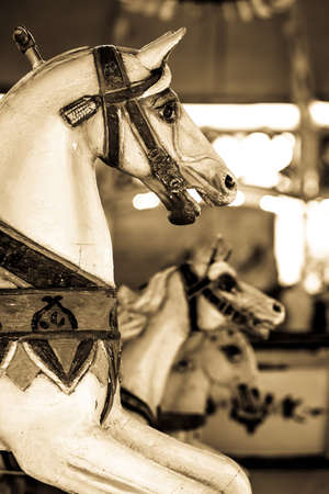 old wooden horse at a historic carouselの写真素材