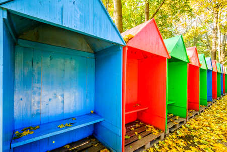 Beach huts at a parkの写真素材