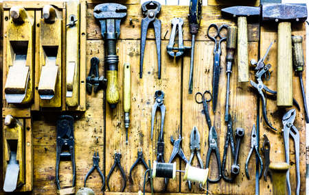old workbench at a repair shopの写真素材
