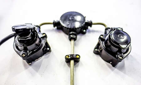 old plug sockets at a wallの写真素材