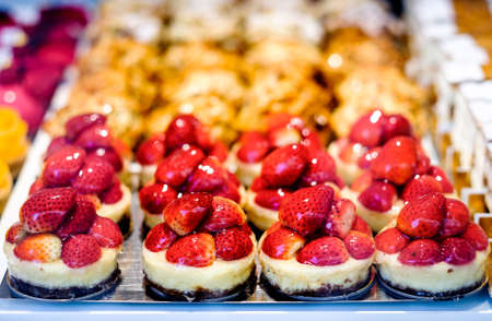 group of small strawberry cakesの写真素材