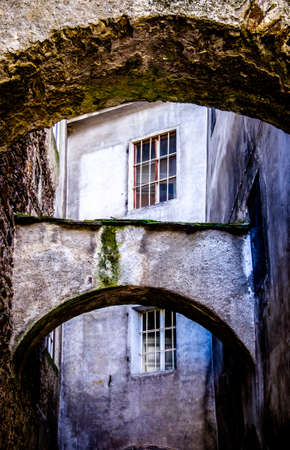 old window at a historic buildingの写真素材