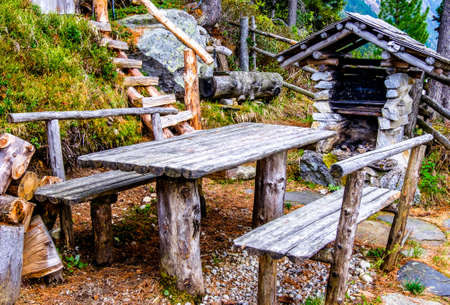old picnic place at a forestの写真素材