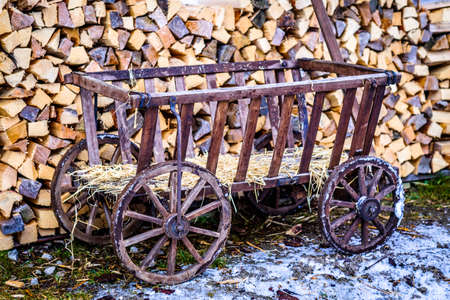 old wooden cart at a farmの写真素材