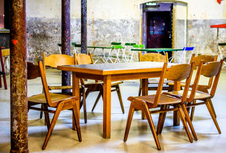 chairs and table at an old restaurant