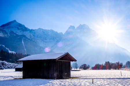 famous zugspitze mountain in germanyの写真素材