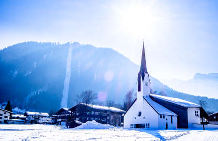 mountains at the village perstisau in austria in winterの写真素材