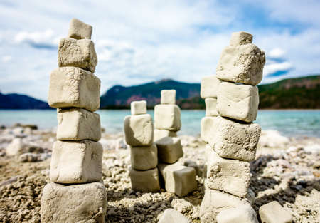 stack rocks at a lake