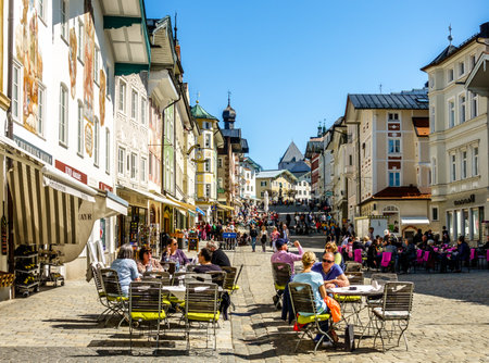 BAD TOELZ, GERMANY - APRIL 7: people in the famous old town on April 7, 2018 in Bad Toelz, Germany
