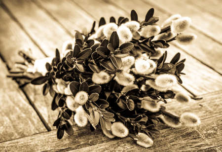 sticks decorated with various twigs for palm sunday processions
