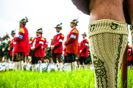 BICHL, GERMANY - MAY 6: a typical traditional bavarian parade for a saints day, called patronatstag, with 4000 gunmen in bichl, germany on may 6, 2018のeditorial素材