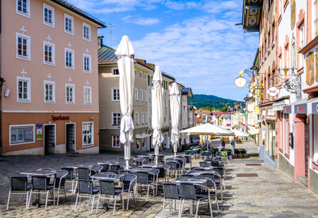BAD TOELZ, GERMANY - AUGUST 13: the famous old facades with historic murals in the old town on august 13, 2017 in Bad Toelz, Germanyのeditorial素材