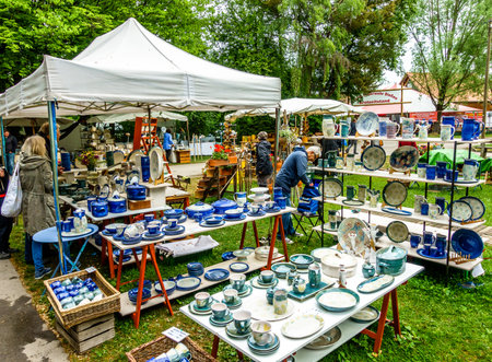 DIESSEN - GERMANY, MAY 11: people and stands at the famous, annual pottery market on may 11, 2018 in diessen, germanyのeditorial素材