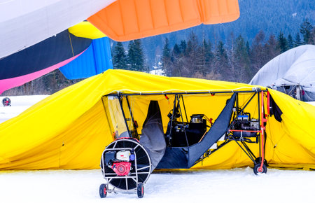 ROTTACH, GERMANY - FEBRUARY 19: blimp (hot air airship) flying at the european alps on feb 19, 2016 in rottach, germanyのeditorial素材