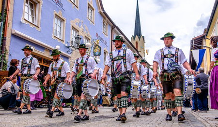 GARMISCH-PARTENKIRCHEN, GERMANY - MAY 20: historic bavarian pageant with 1500 partcipants in the old town of garmisch-partenkirchen on may 20, 2018のeditorial素材