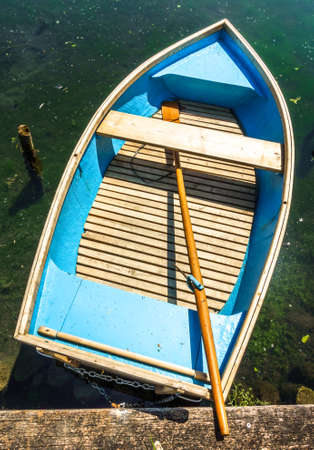 old wooden rowboats in austriaの写真素材