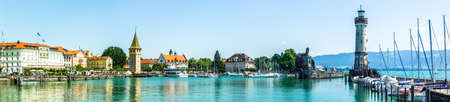 famous old harbor of lindau - germanyの写真素材