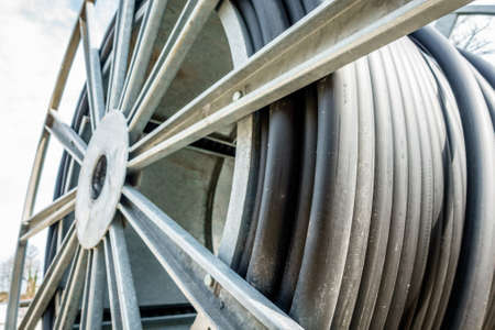 modern cable drum close-up at a construction site
