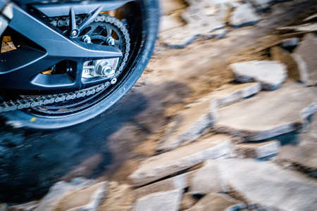 motorbike at a road construction siteの写真素材