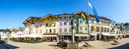BAD TOELZ, GERMANY - June 16: the famous old facades with historic murals in the old town on june 16, 2018 in Bad Toelz, Germanyのeditorial素材