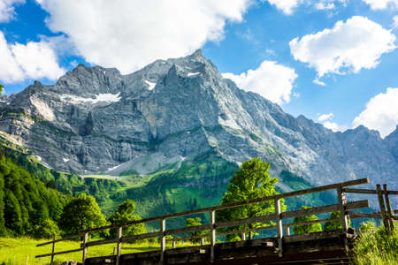 karwendel mountains in austria - small valley called engalmの写真素材