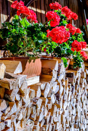 firewood at a farm - nice backgroundの写真素材