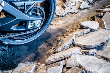 motorbike at a road construction site