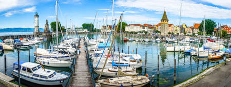 famous old harbor of lindau - germanyの写真素材