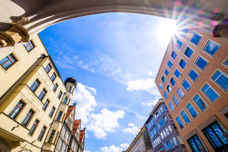 famous neuhauser street (shopping street) in the downtown of munichの写真素材