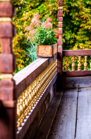 old balcony at a historic buildingの写真素材