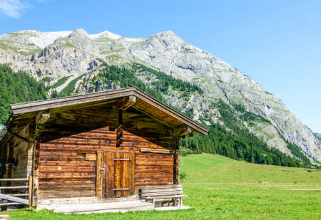 karwendel mountains in austria - small valley called engalmの写真素材