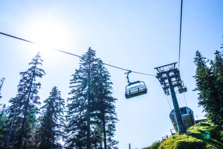 ski lift cabin at the alpsの写真素材