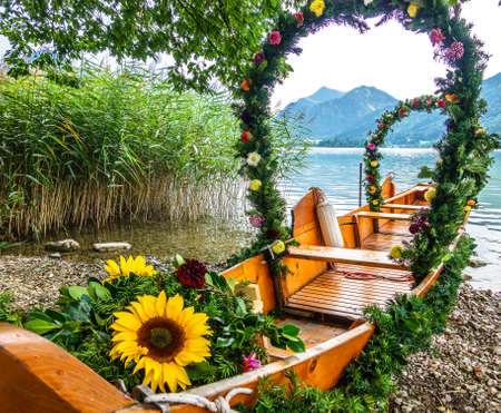 decorated pageant boats at the schliersee lake -bavaria
