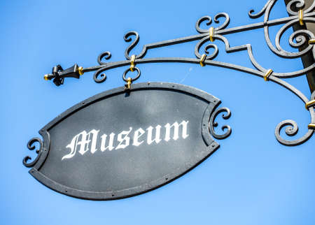 old museum sign - close upの写真素材