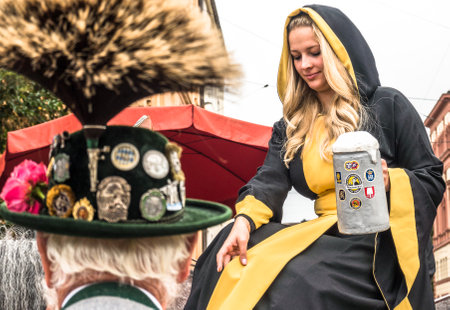Munich, Germany - September 23: Participants of the annual opening parade of the oktoberfest on september 23, 2018 in the old town of munichのeditorial素材