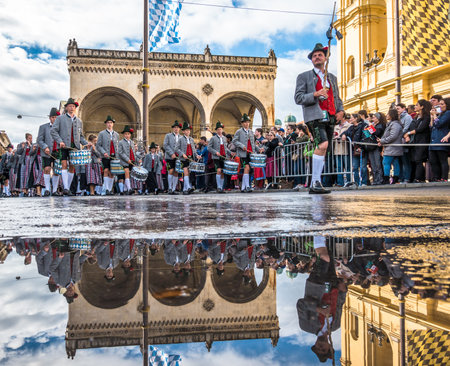 Munich, Germany - September 23: Participants of the annual opening parade of the oktoberfest on...