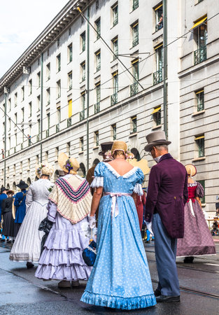 Munich, Germany - September 23: Participants of the annual opening parade of the oktoberfest on september 23, 2018 in the old town of munichのeditorial素材